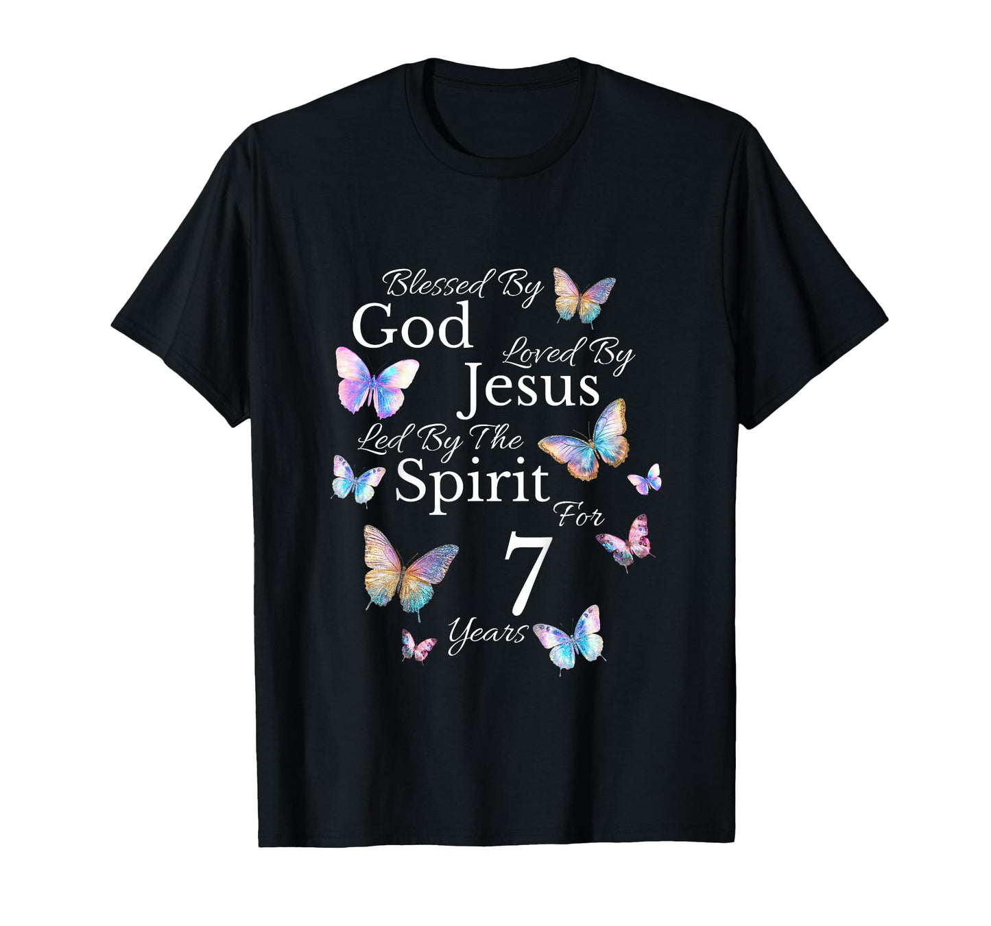 Kids Blessed By God Loved By Jesus For 7 Years Old 7th Birthday T-Shirt