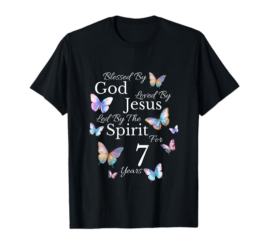 Kids Blessed By God Loved By Jesus For 7 Years Old 7th Birthday T-Shirt