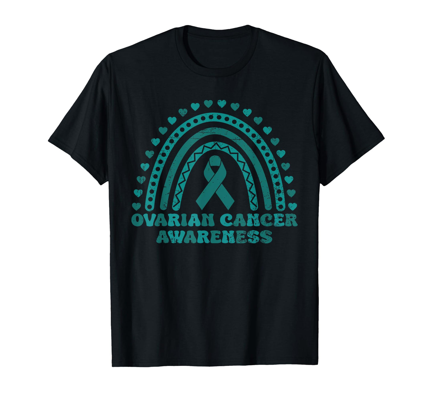 Teal Rainbow with Hope Teal Ribbon Ovarian Cancer Awareness T-Shirt