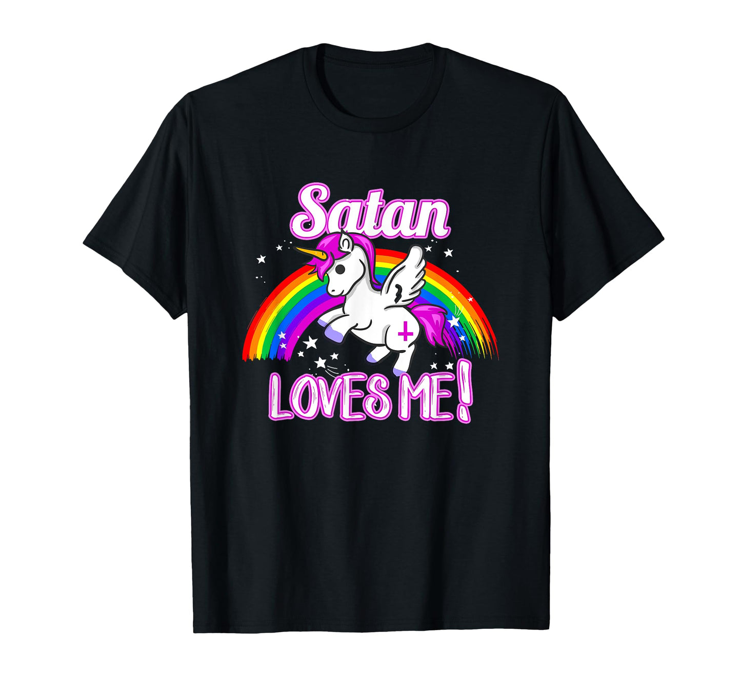 Satan Loves Me T-Shirt Unicorn Religion Non-Believer God T-Shirt