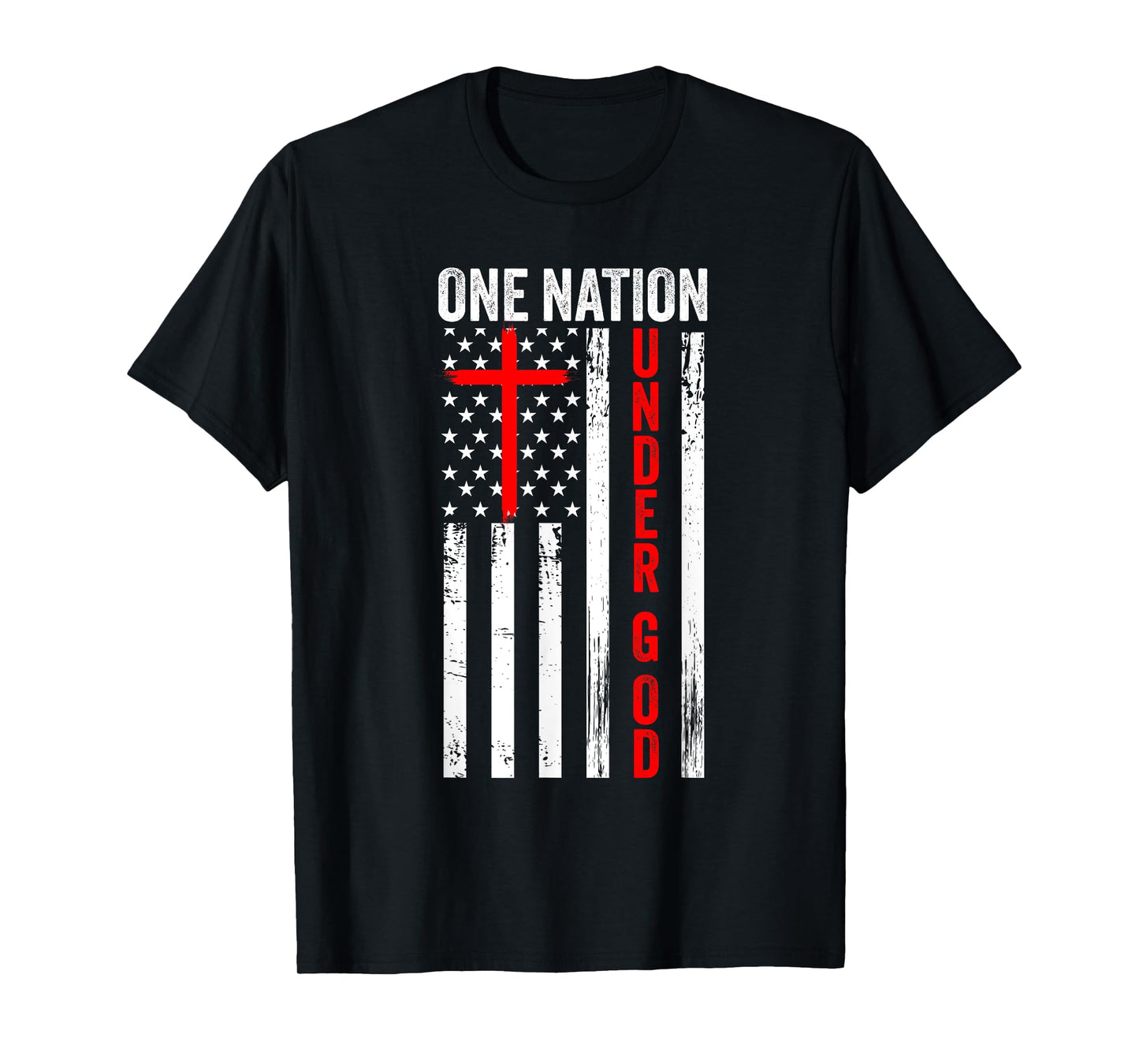 One Nation Under God USA flag Cross Jesus Christian Bible T-Shirt