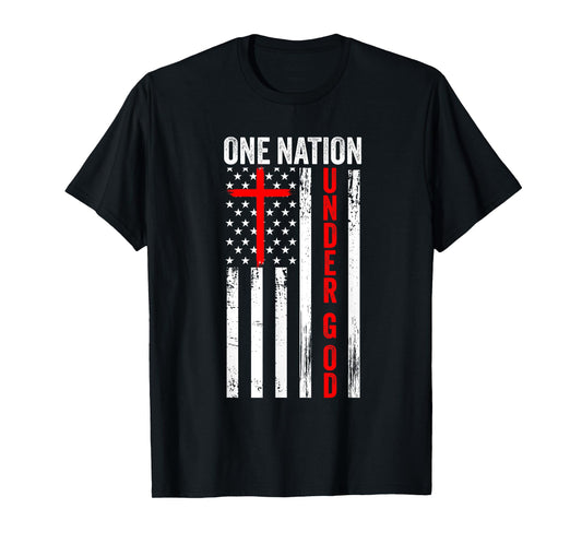 One Nation Under God USA flag Cross Jesus Christian Bible T-Shirt