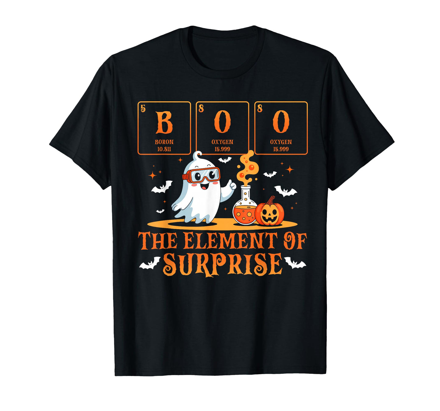 Halloween Chemistry Boo The Element of Surprise Cute Ghost T-Shirt