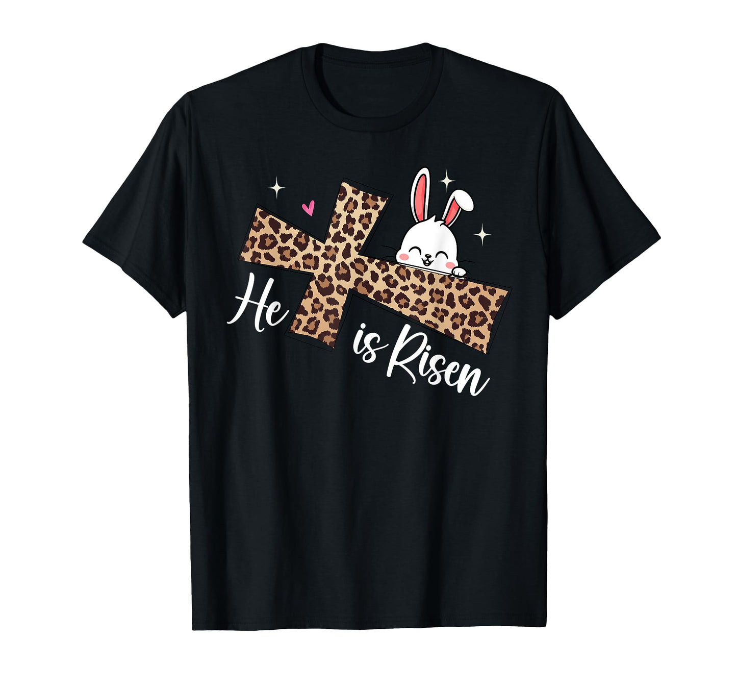 He Is Risen Leopard Cross Bunny Easter Day Christian Faith T-Shirt