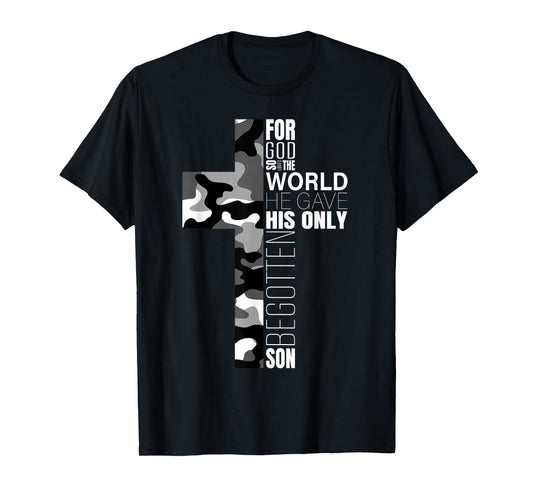 Camo Christian Cross Bible Verse Gifts Men Kids John 3 16 T-Shirt