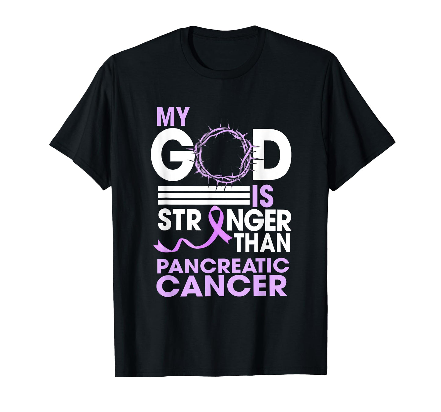 My God Is Stronger Than Pancreatic Cancer Awareness Ribbon T-Shirt