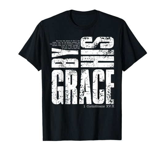 Saved By His Amazing Grace Hand Drawn Cross Christian T-Shirt