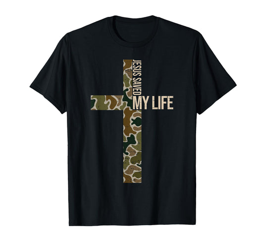 Jesus Camo Jesus Saved My Life Christian Cross God Faith T-Shirt