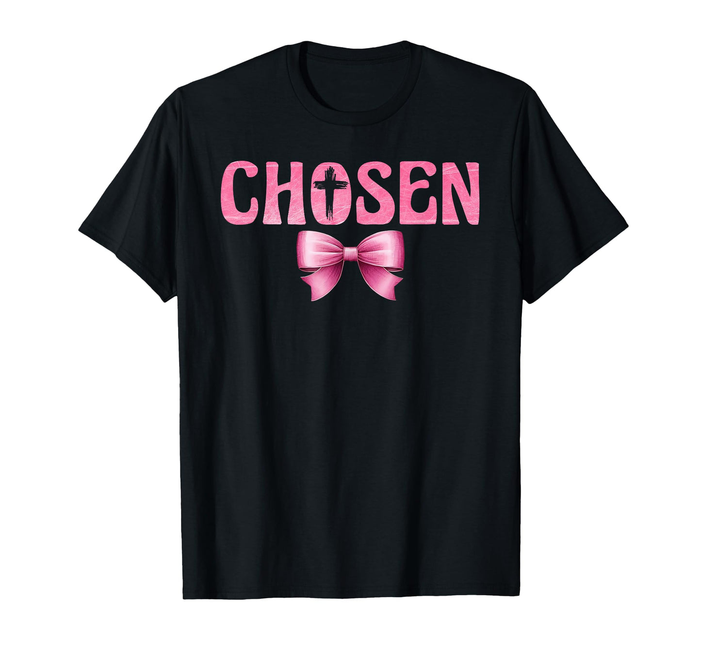 Coquette Chosen Pink Bow Cross Christian Faith Believers T-Shirt