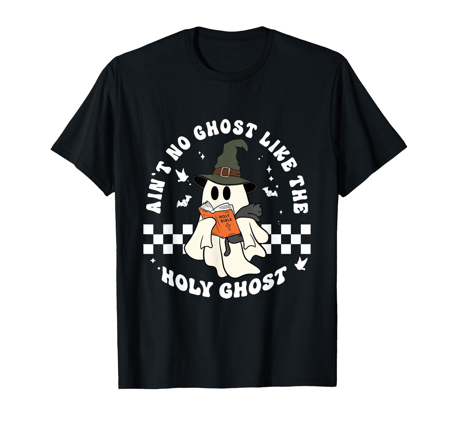 Funny Christian Ghost with Bible Retro Catholic Cute Faith T-Shirt
