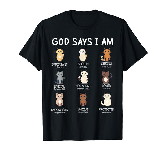 Cute God Says I Am Cat Lover Funny Christian Kids Girls T-Shirt