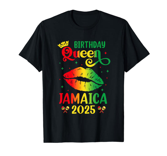 Birthday Queen Jamaica 2025 Girls Trip Party Jamaican Lips T-Shirt