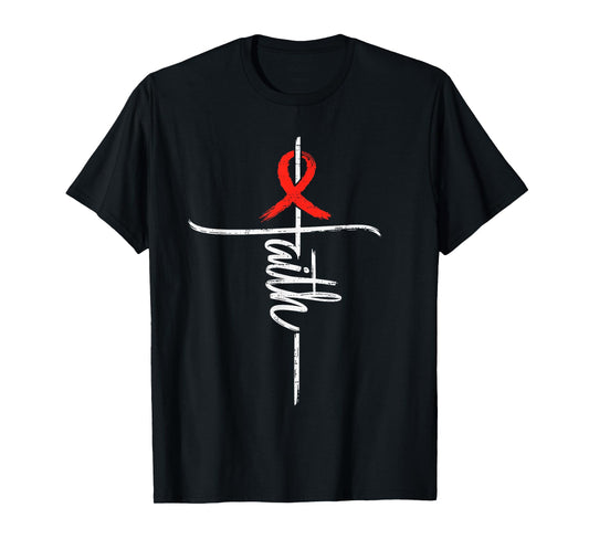 Faith Blood Cancer Awareness Ribbon Red Christian Religious T-Shirt