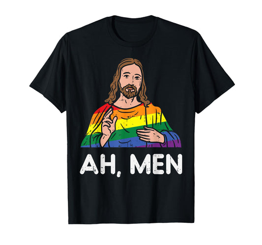 Ah Men Rainbow Gay Jesus Christian LGBT Pride Flag Men Gift T-Shirt