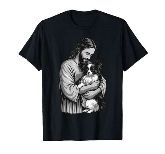 Papillon Dog And Jesus Christian Faith Dog Lover T-Shirt