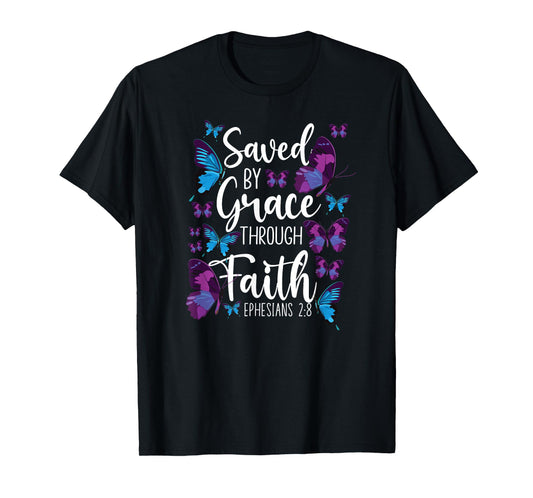 Christian Bible Verse Quote Butterfly Ephesians 2:8 T-Shirt