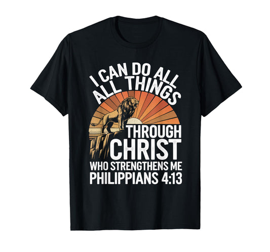 Christian Tshirt Philippians 4:13 Religious Lion Strengthens T-Shirt