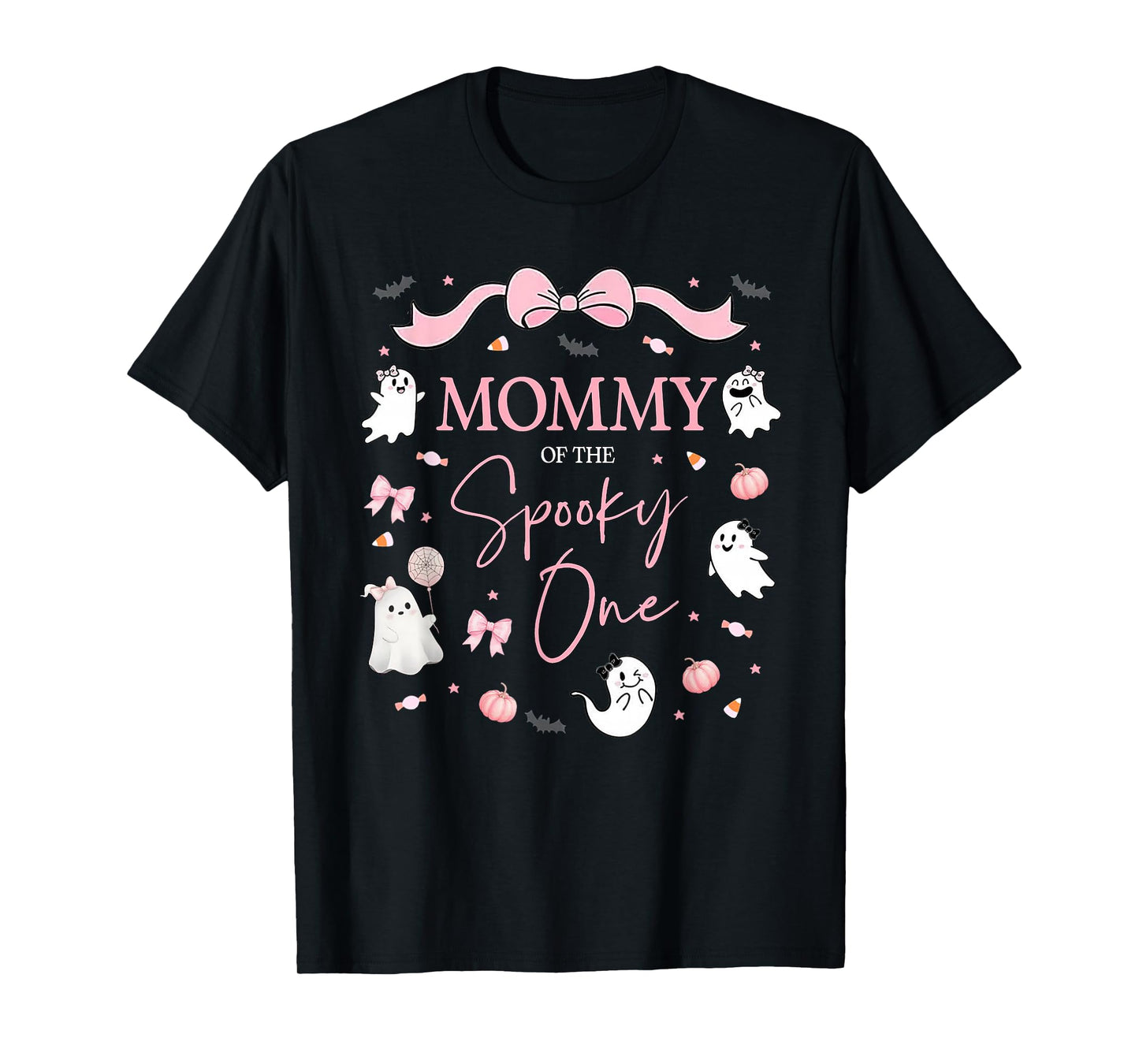 Mommy of The Spooky One Birthday Girl Pink Bow Halloween T-Shirt