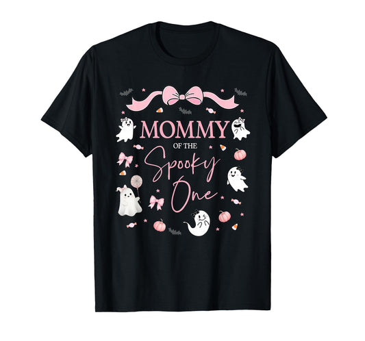 Mommy of The Spooky One Birthday Girl Pink Bow Halloween T-Shirt