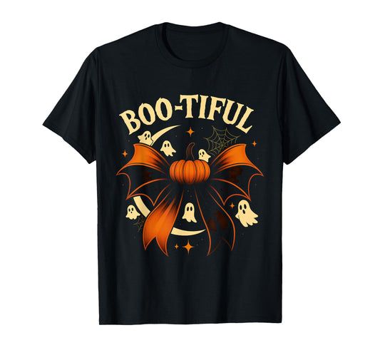 Bootiful Funny Halloween Coquette Bow Pumpkin Ghost Spooky T-Shirt
