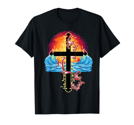 Cross Sea Sunset Jesus T-Shirt