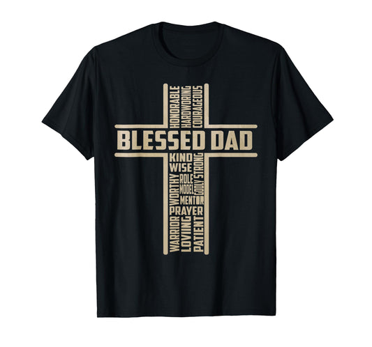 Vintage Blessed Dad Fathers Day Cross Christian Papa Husband T-Shirt