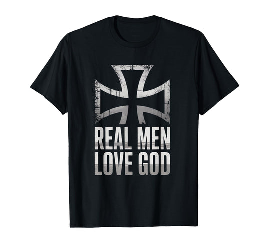 Real Men Love God Retro Christian Cross Matthew 22:37 T-Shirt