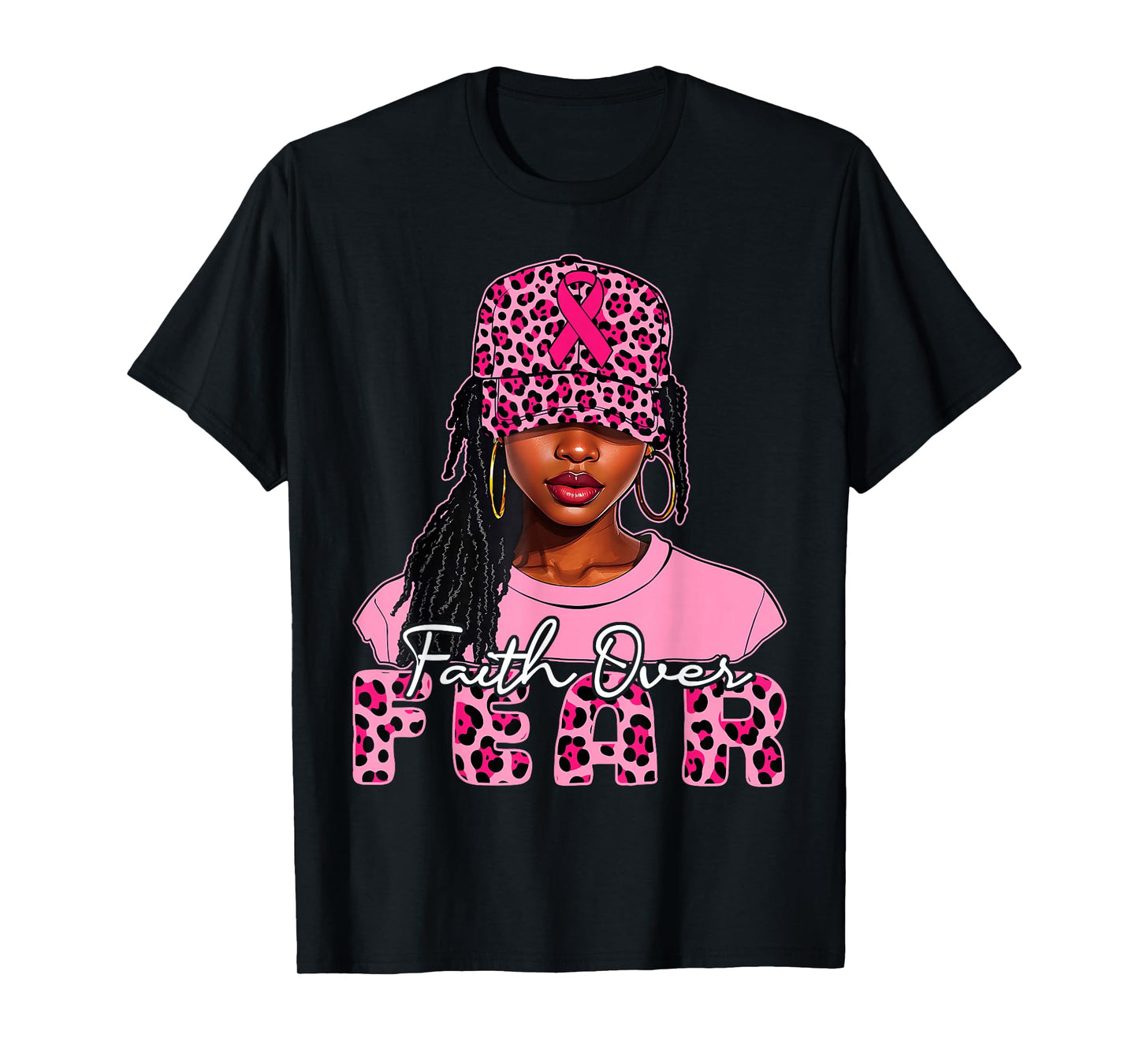 Faith Over Fear Christian Black Women Afro Breast Cancer T-Shirt