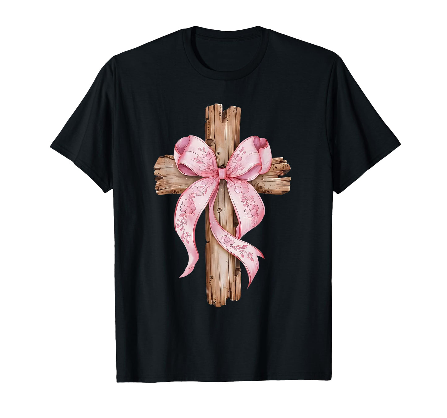 Christian Rustic Cross with Pink Bow Faithful Beauty T-Shirt