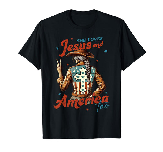 She Loves Jesus And America Usa American Flag 4th Of July T-Shirt