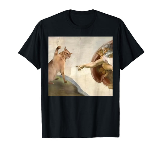 Almighty Slap Funny Cat God Creation of Adam Meme Jesus Art T-Shirt for Men Women Kids