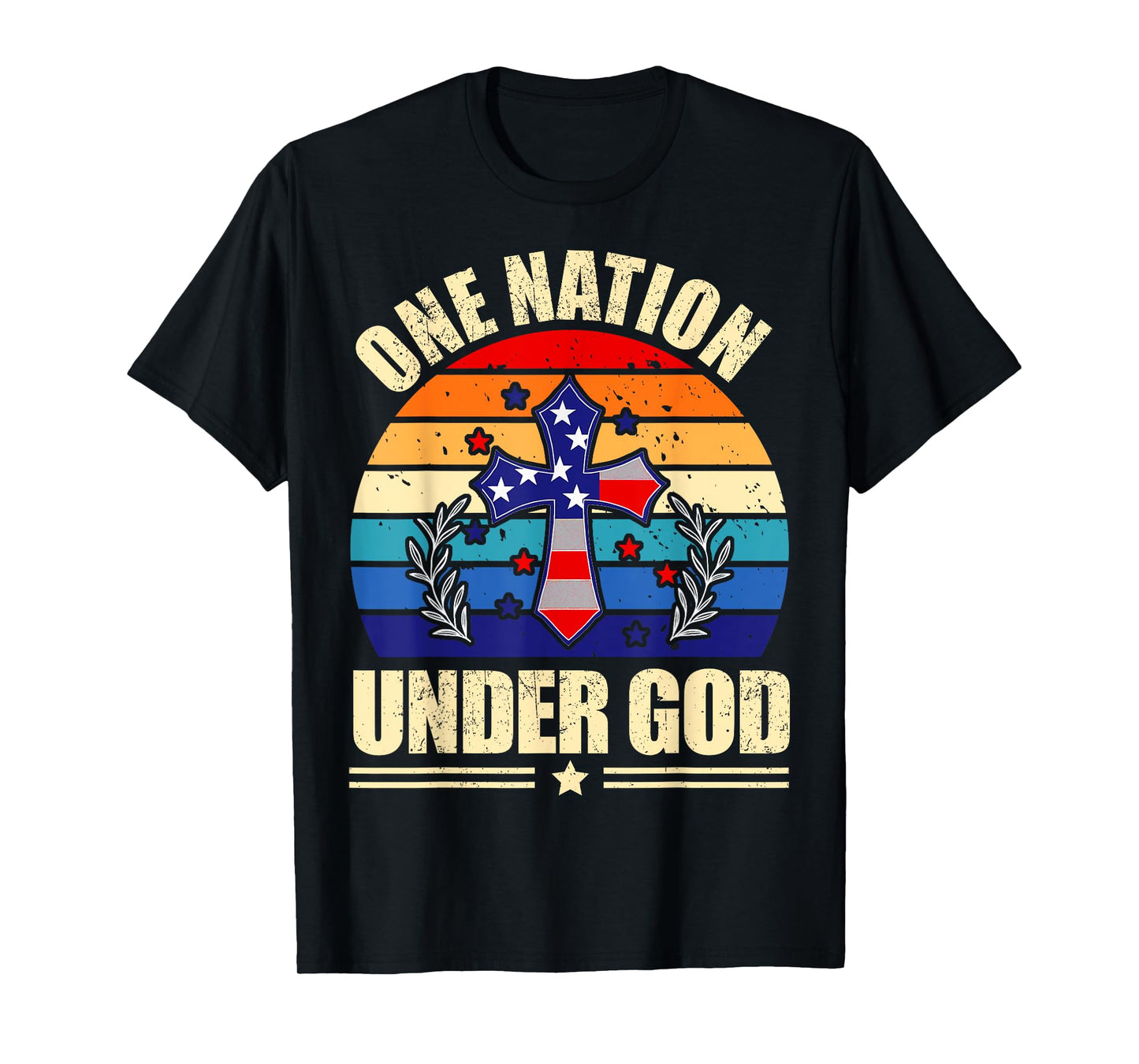 One Nation Under God Flag 4th Of July Patriotic Mens USA Tee T-Shirt