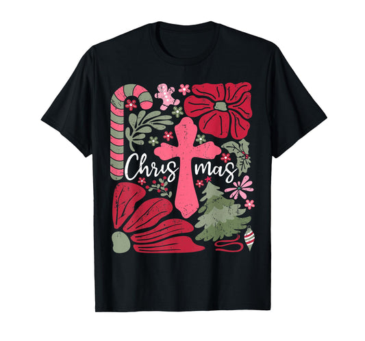 Christmas Cross Jesus The Reason Floral Cottagecore Xmas PJ T-Shirt