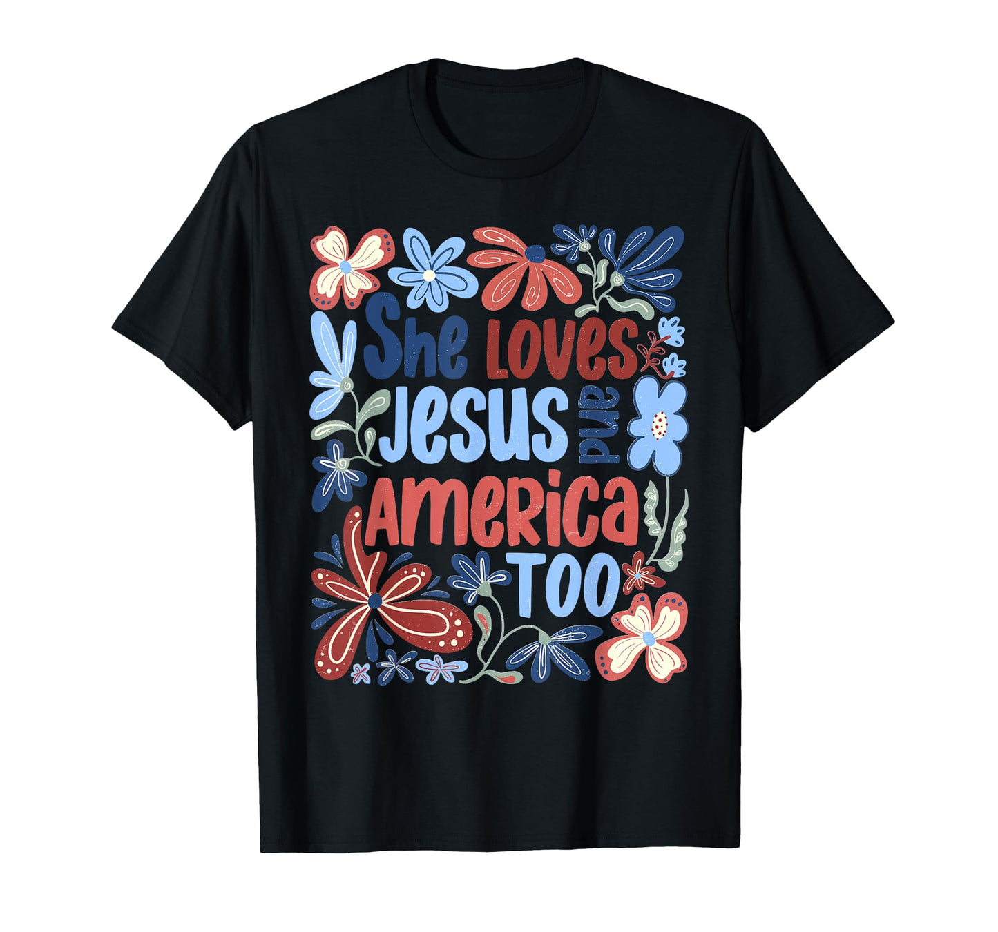 She Loves Jesus And America Too Boho 4th of July Christian T-Shirt