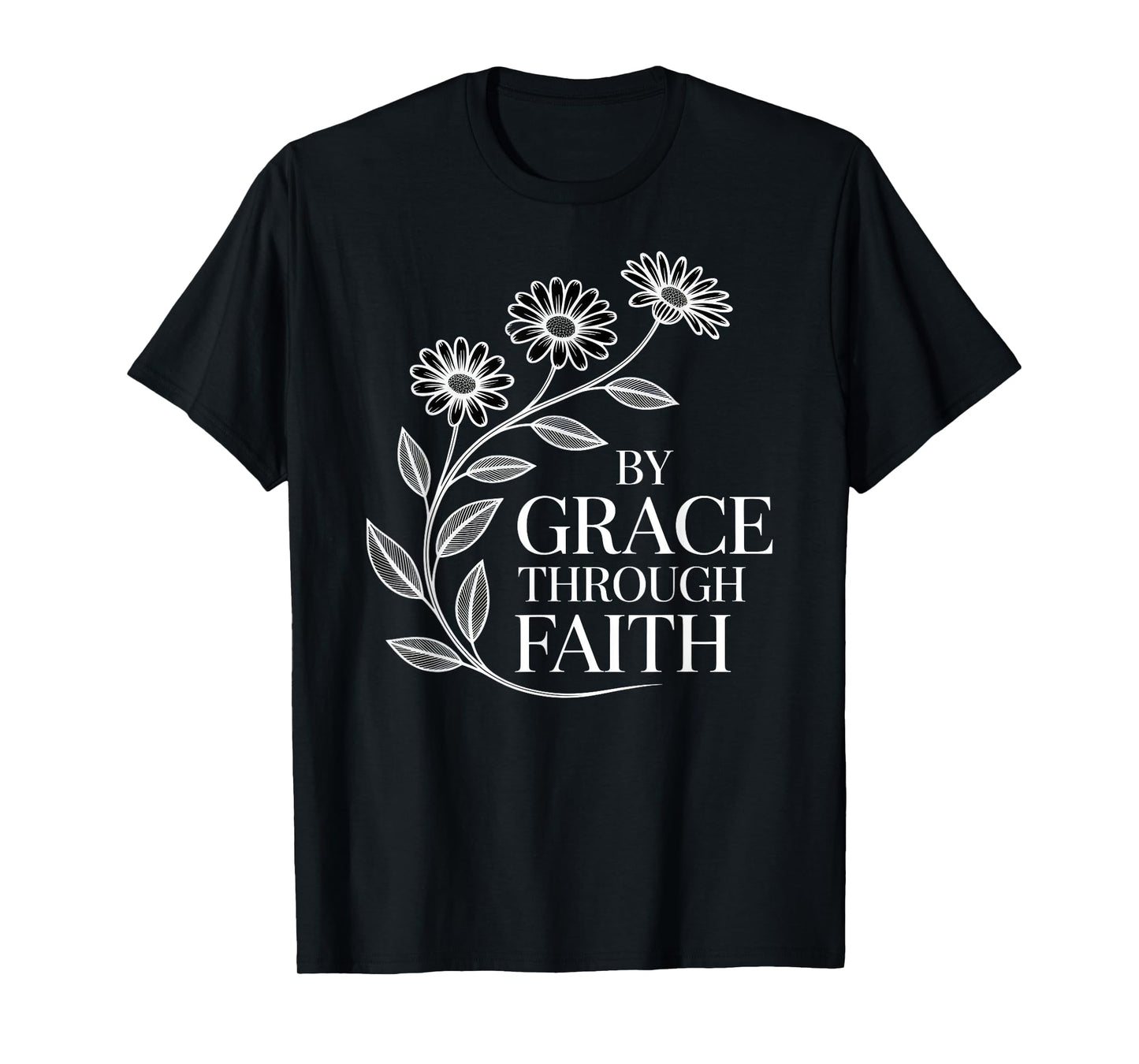 by Grace Through Faith Floral Inspirational Bible Verse T-Shirt