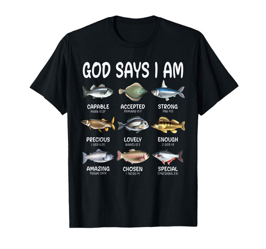 God Says I Am Christian Boys Girls Kids Fishing Fish Graphic T-Shirt