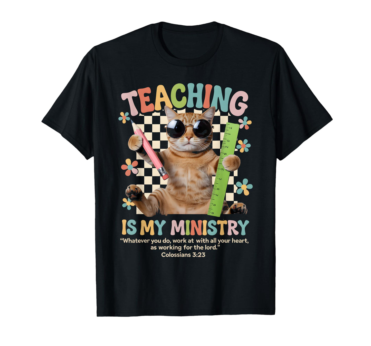 Teaching is My Ministry Cute Cat Retro Bible Verse Design T-Shirt