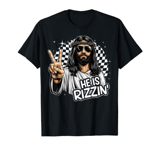 He Is Rizzin' Jesus Christian Funny Happy Easter Hunt Eggs T-Shirt