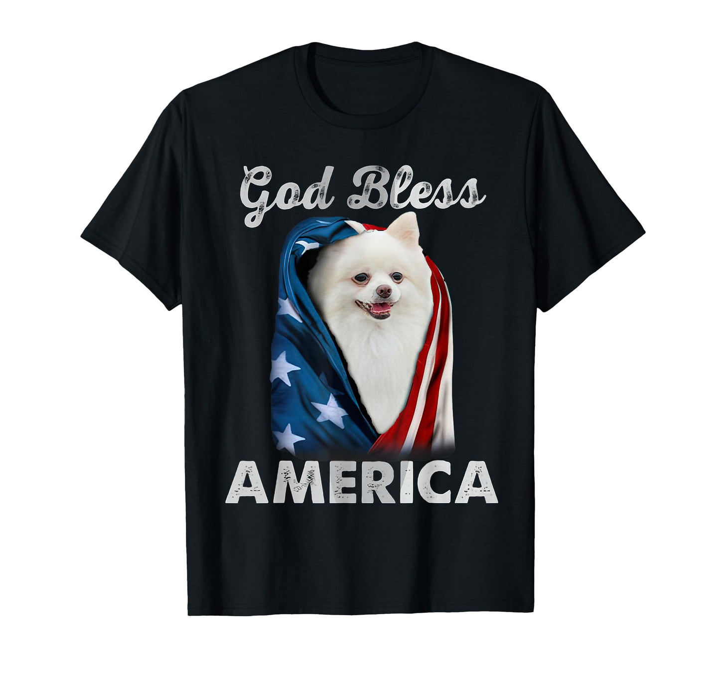 WHITE Pomeranian Dog American USA Flag 4th of July Dog Lover T-Shirt for Men Women