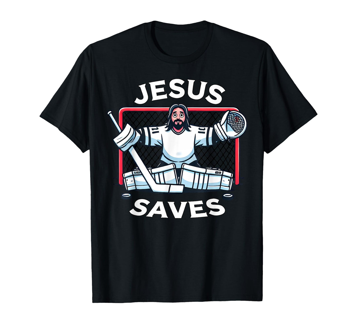 Funny Hockey Jesus Saves Goalie Sports Humor T-Shirt
