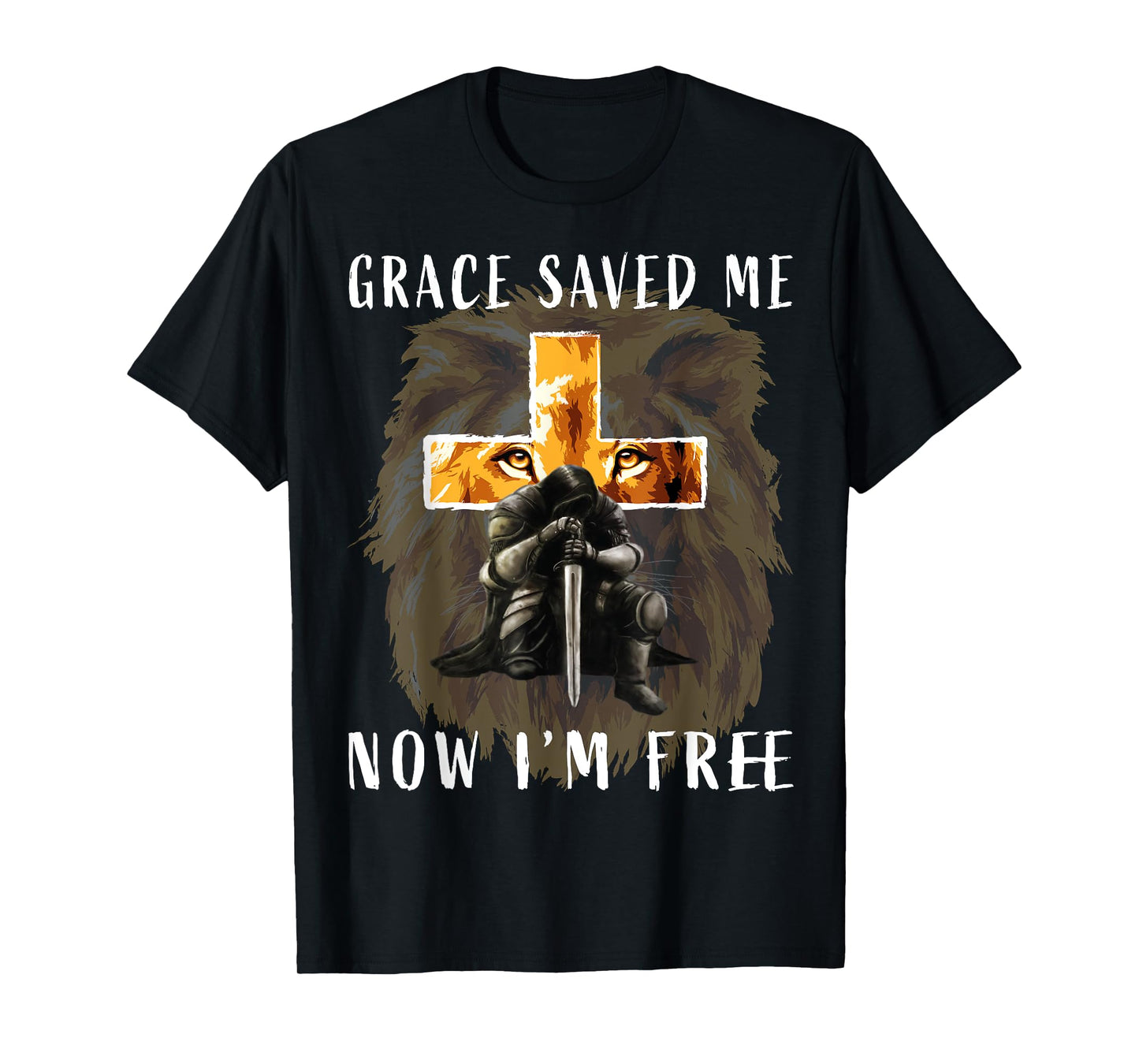 Grace Saved Me Christian Religious Sayings Lion Graphic Men T-Shirt