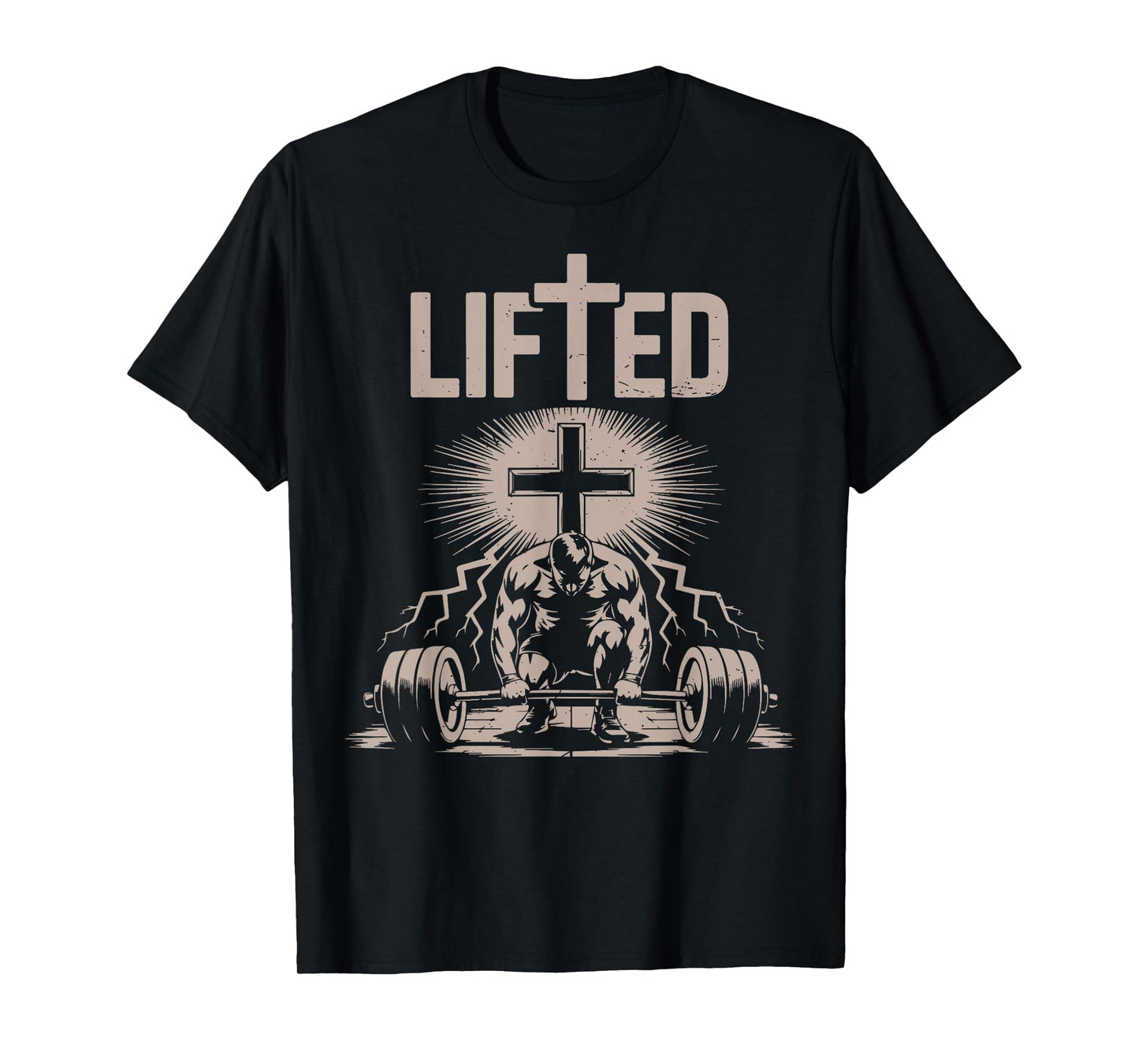 Lifted Funny Christian Workout Gym Jesus Weightlifting Cross T-Shirt