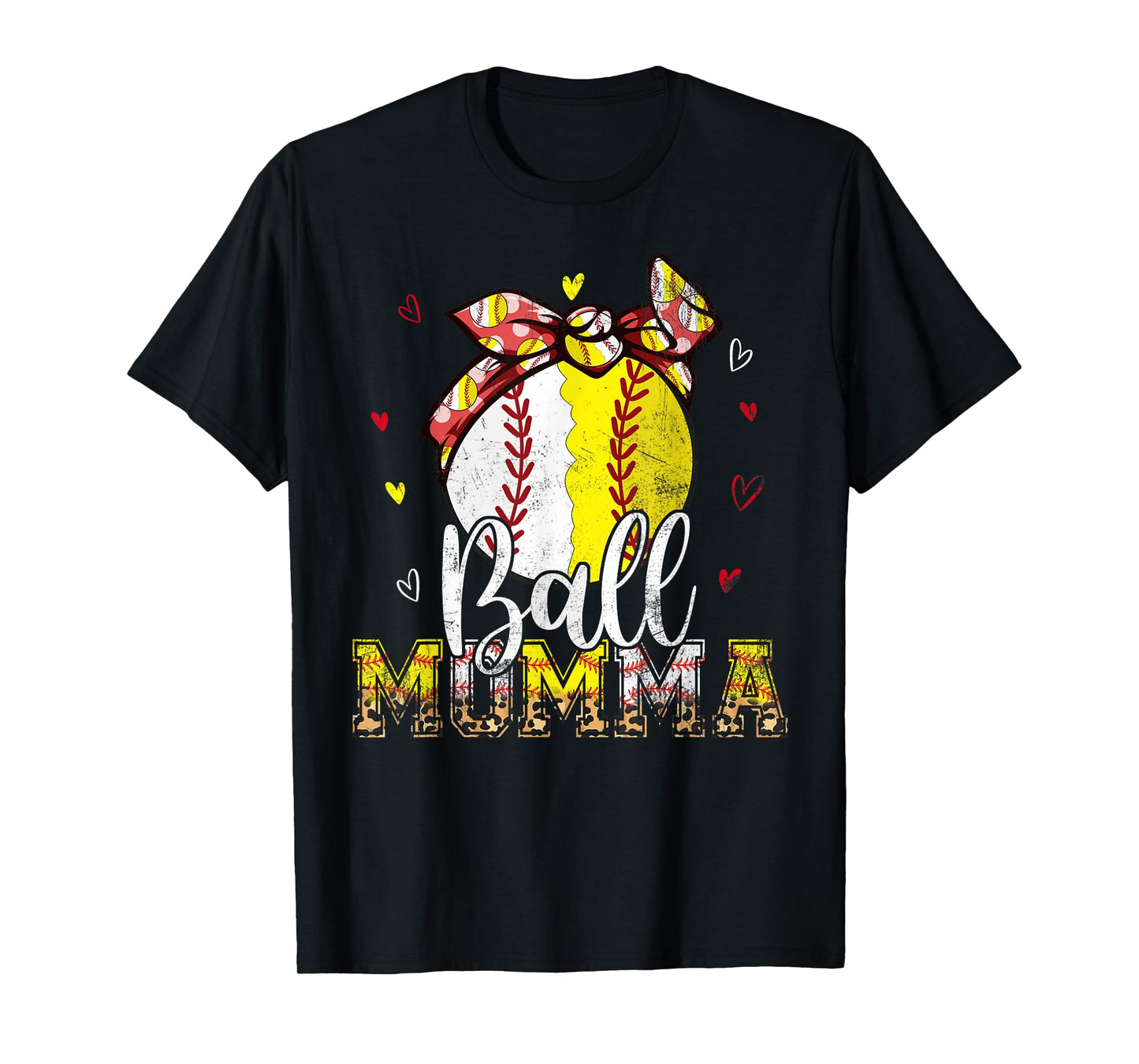 Softball Baseball Ball Momma Bandana Leopard Mothers Day T-Shirt