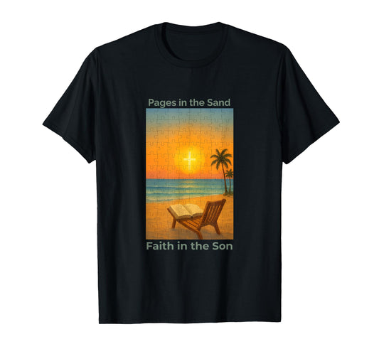Pages in The Sand Faith Beach Son/Sunrise Puzzle T-Shirt