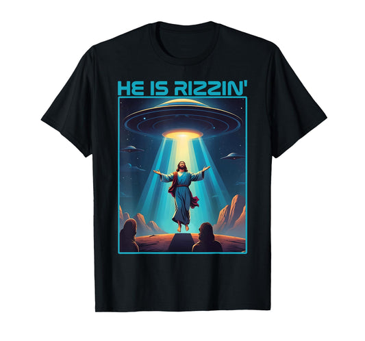 Funny jesus rizzin easter Ufo alien abduction space christ T-Shirt