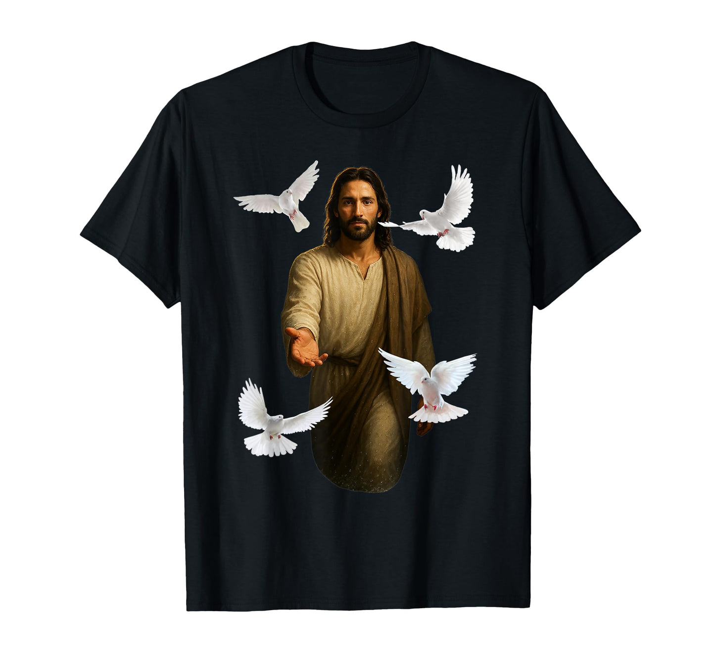 Jesus Walking on Water with White Doves Christian Art Faith T-Shirt