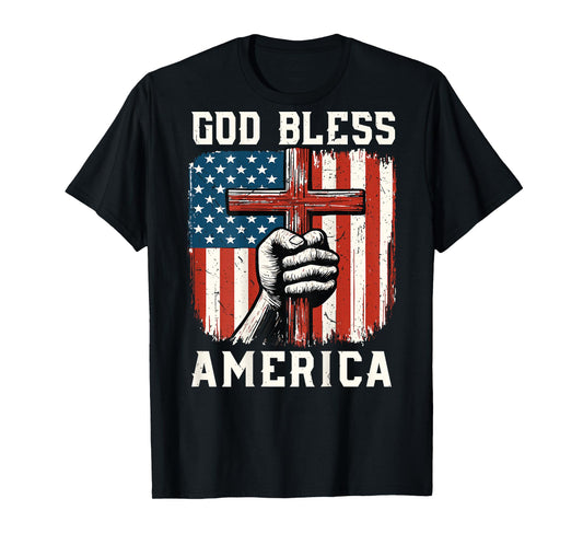 On-Back God Bless America Patriotic Christian Faith USA Flag T-Shirt