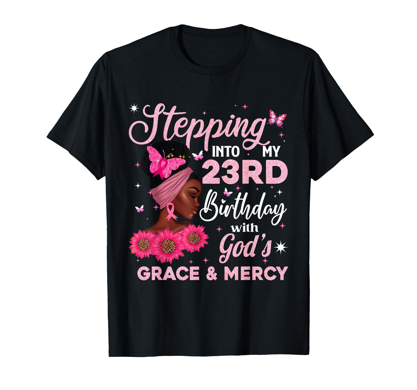 Retro 23rd Bday Woman Breast Cancer Butterfly 23 Years Old T-Shirt