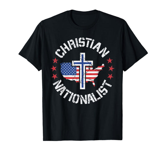 Vintage Cross Christian Nationalist Jesus Christ USA Flag T-Shirt