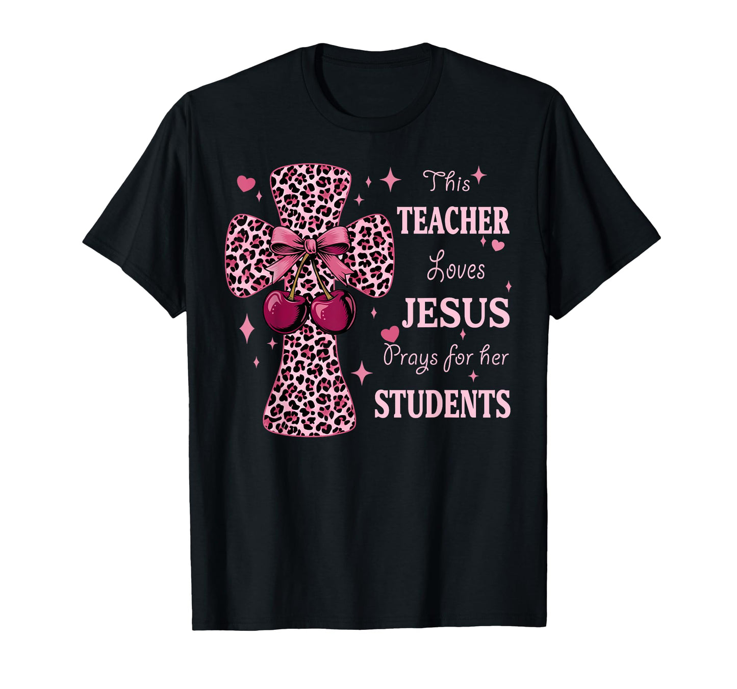 Leopard Cross and Cherry Design for Christian Teachers T-Shirt